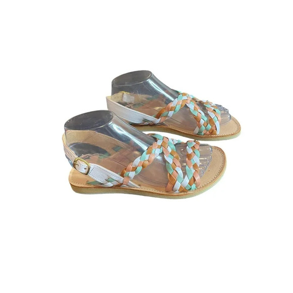 Huellas Braided Strappy Leather Flat Sandals Multicolor Adjustable Buckle Size 6 - Picture 3 of 10